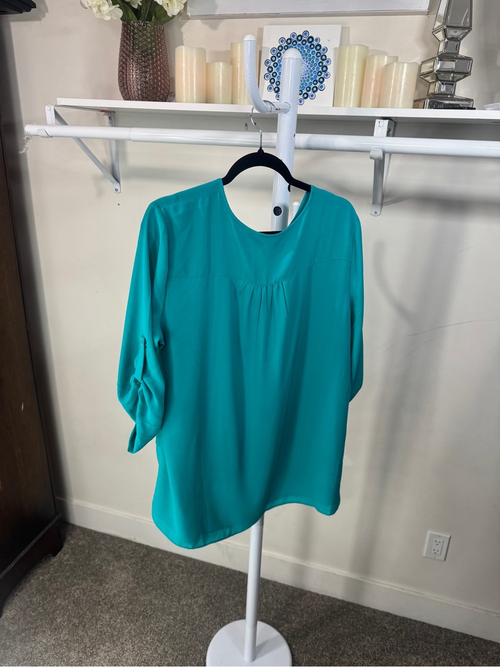Turquoise Layered Tunic Top with 3/4 Sleeves - Picture 9 of 11